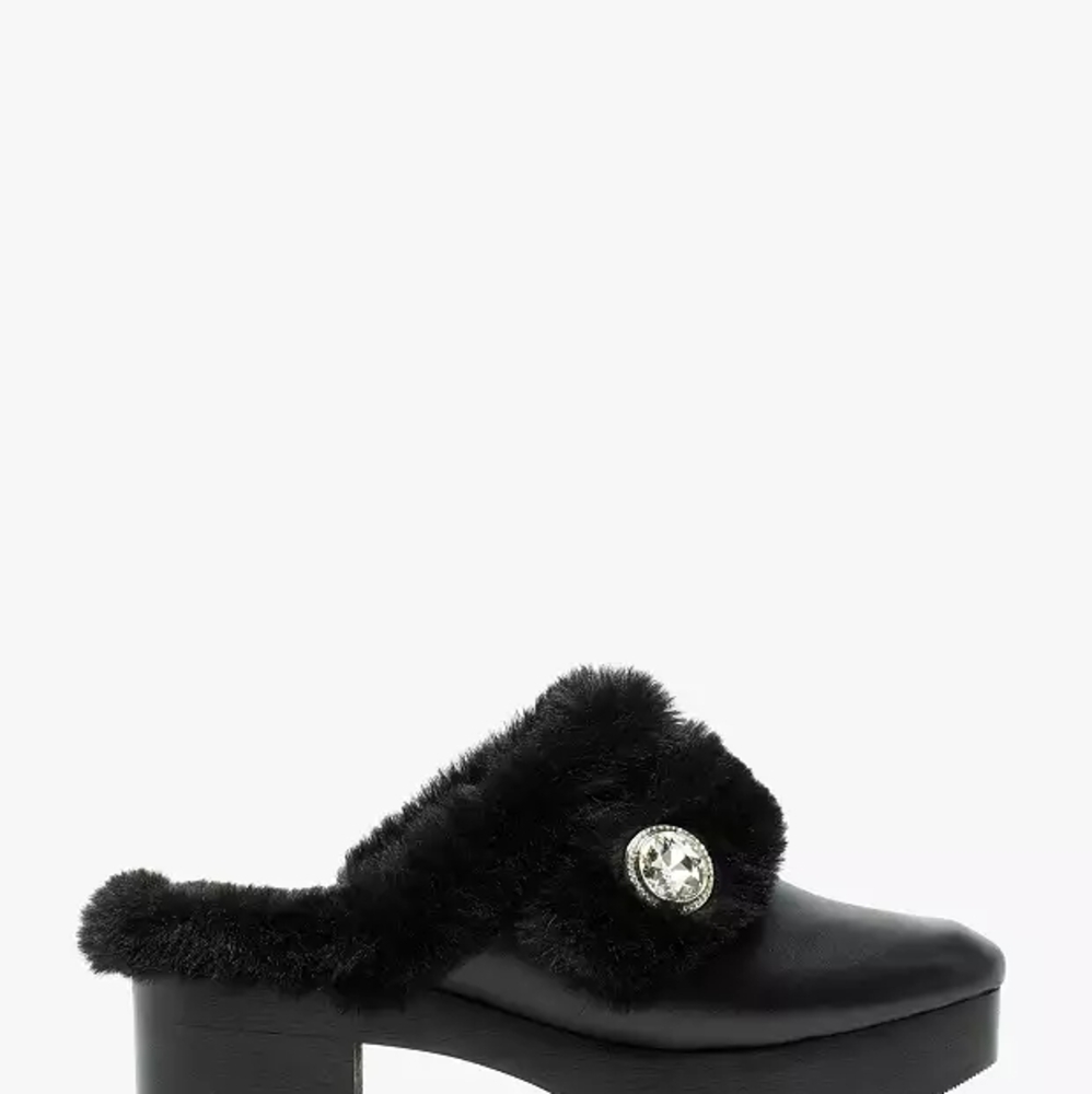 Elegant Black Fur-Trimmed Women's Mules